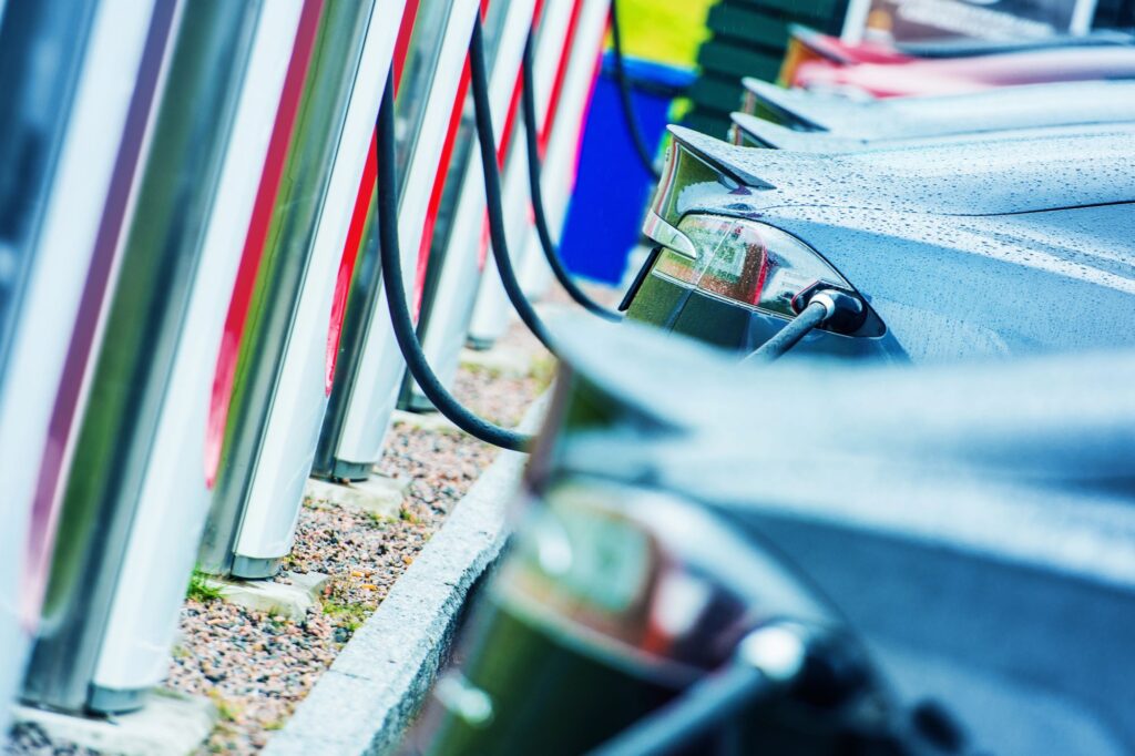 Electric Cars Charging Outside an Office