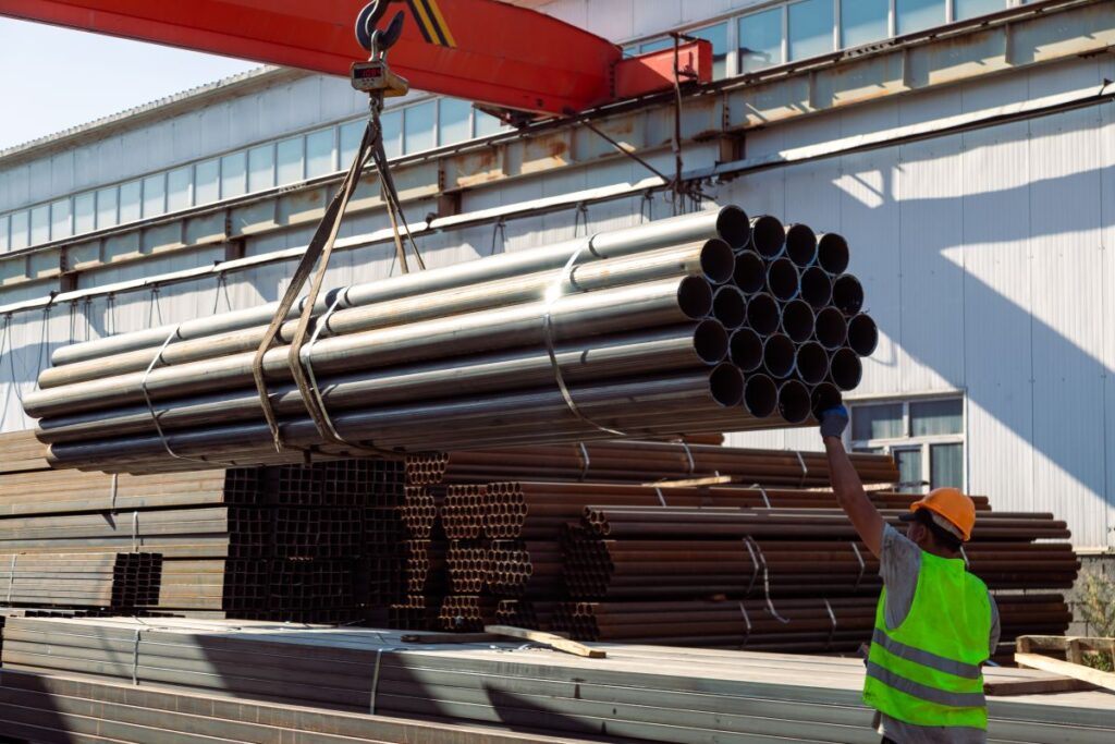Unloading Steel Pipes at Port